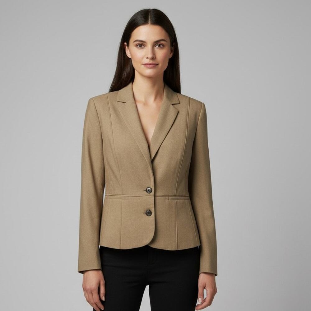 New York 7th Avenue Blazer Womens Size 12 Khaki Lined Suit Jacket Welt Pockets